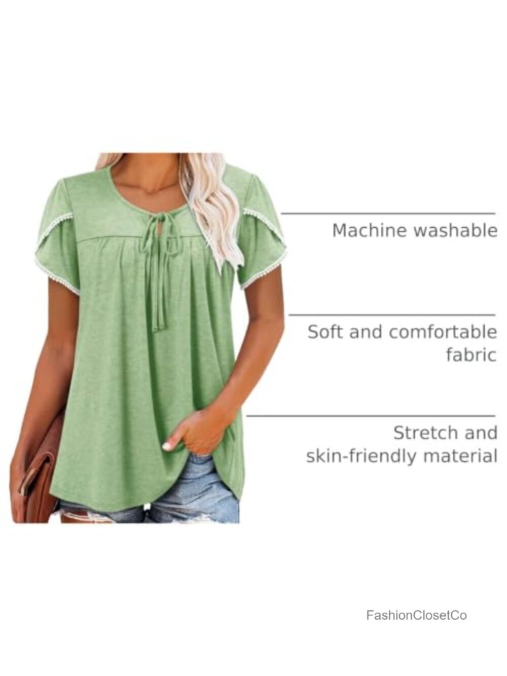 Women's Short Sleeve Tunic Top Pleated Ruffle Peasant Blouse Loose Fit - Picture 3 of 5